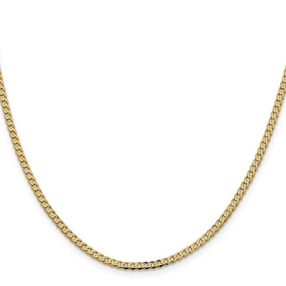 14k Yellow Gold 18 inch 2.3mm Flat Beveled Curb with Lobster Clasp Chain